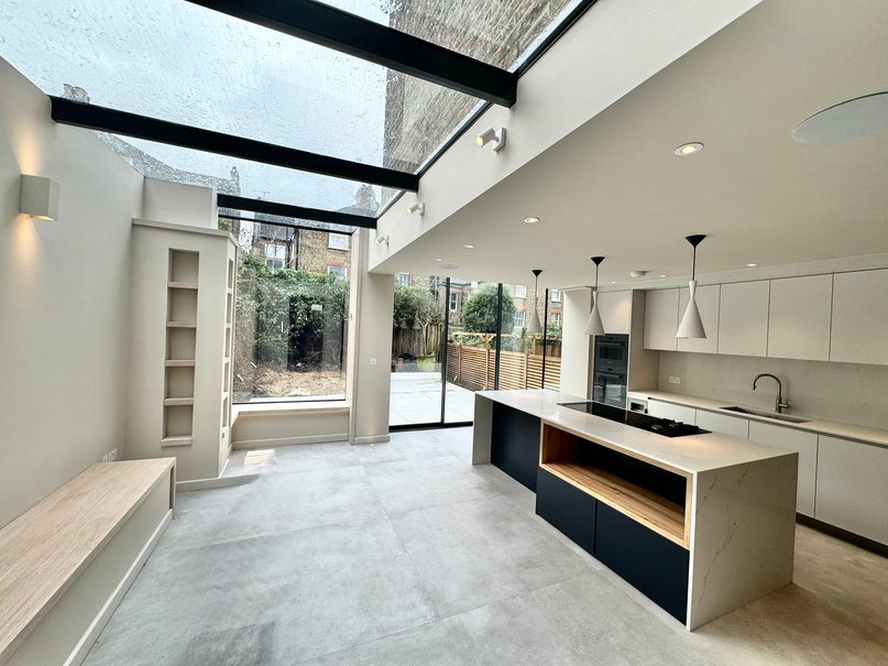 Fully extended and remodelled home with glazed roof and bi-fold doors in North London
