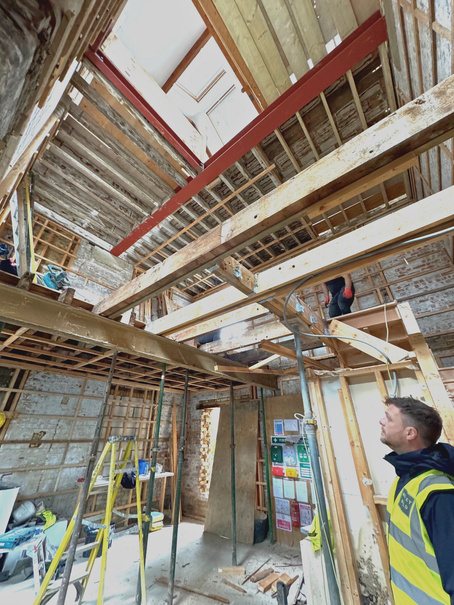 Timber structure during the fit-out of a warehouse home in Islington